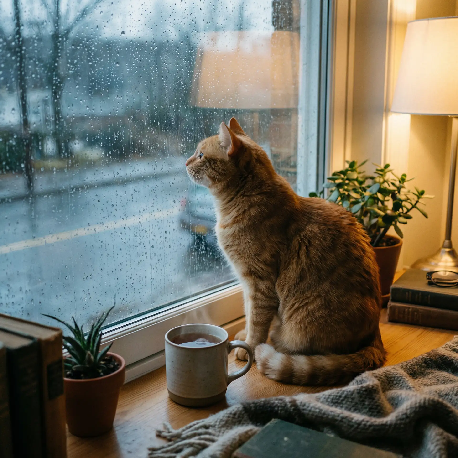 猫咪望着窗外的雨 - 秘密教学70话狭窄的睡袋